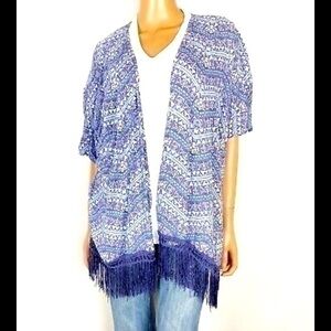 VICTORIA'S SECRET blue aztec print KIMONO fringe COVER UP top size XS / S